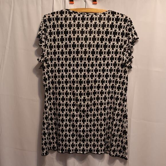 Karen Scott Top, V neck Crossover Bodice Flutter Sleeves High Waist Black Accent - Picture 8 of 16